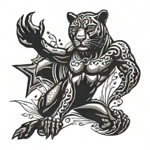 Tattoo Design Of Aquarius Star Sign Mixed With A Black Panther In Memory Of My Father