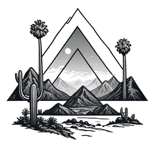 Palm Springs Mountains With Windmills And Cactus And 3 Triangles Staggered