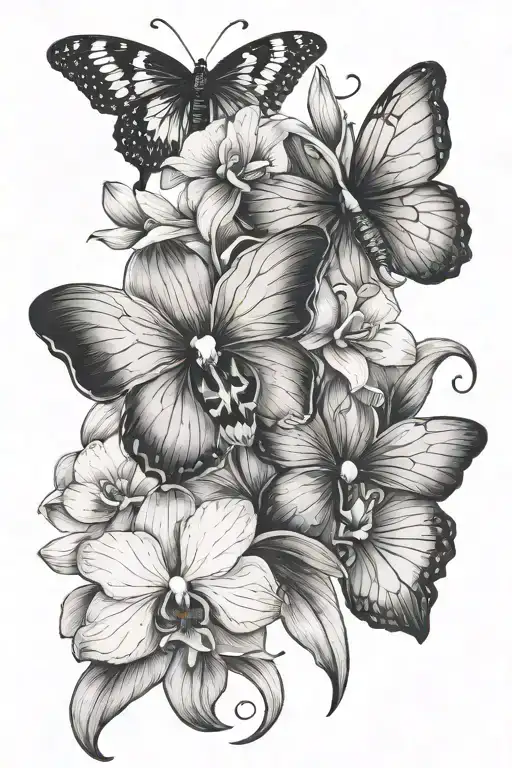 Orchid And Two Butterflies