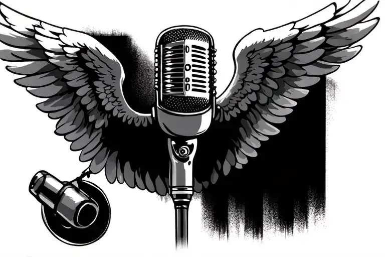 Retro Microphone With Angel Wings Tattoo On The Throat