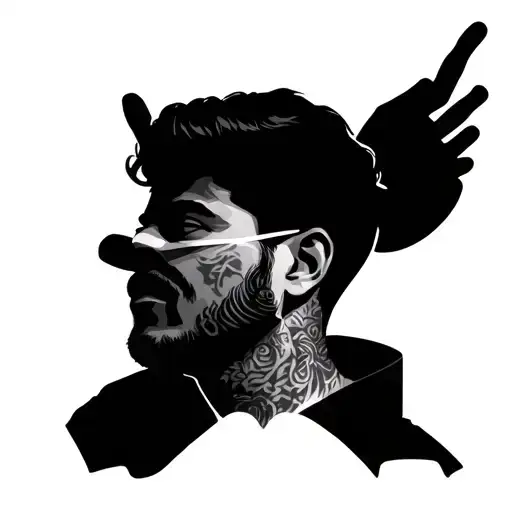 In Hand Face Of Own Father With Covering Design Featuring