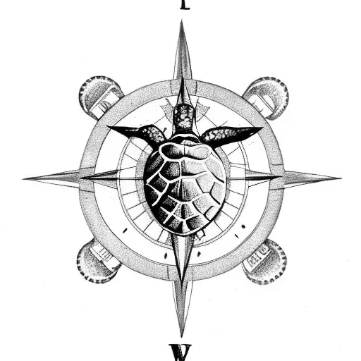 Sea Turtle With A Compass As It's Shell