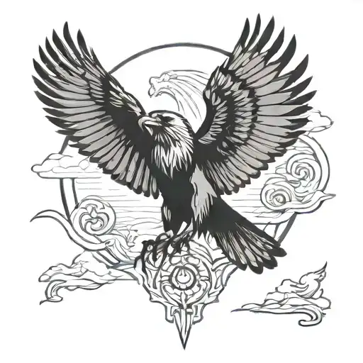 Silloutte Of A Black Crow Flying Eagle