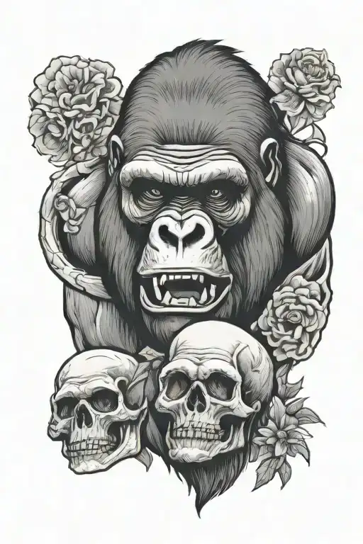 Gorilla Holding A Skull