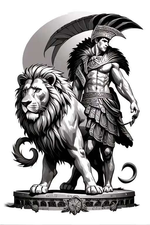 Lion And Spartan With The Coliseum