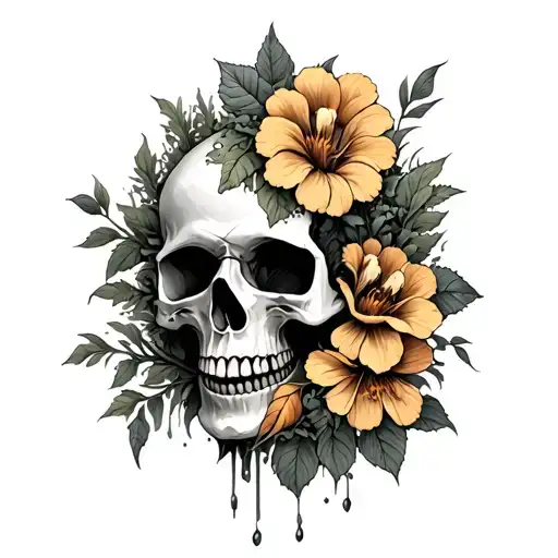 Half Skull With Poisonous Flowers With Moss