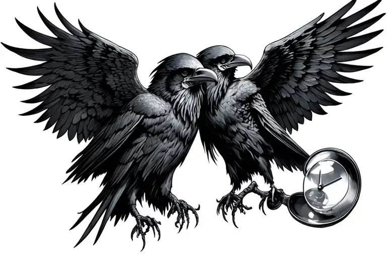 Two Headed Raven With Grim Reaper Holding Hour Glass