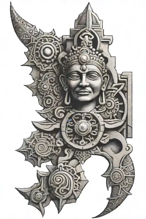 A Stonework Inspired Tattoo Incorporating Indian Cultural Elements
