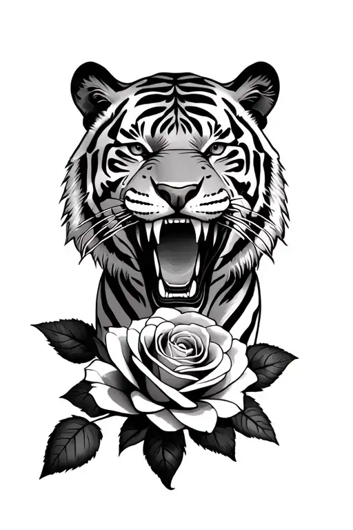 Tiger With Rose Showing Teeth