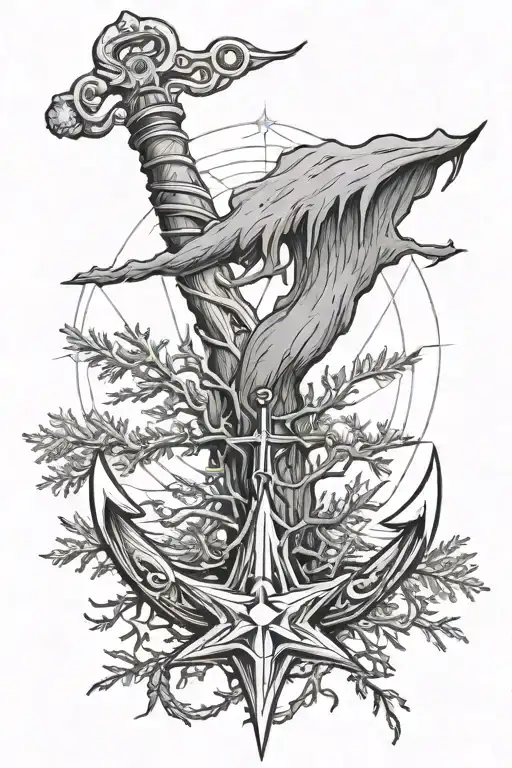 Anchor Ending As A Red Cedar Tree With A Nautical Star In The Middle