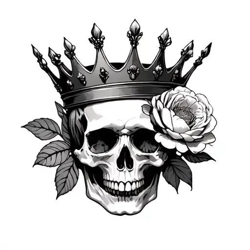 Withered Flower Rapped And Seeping Into A Skull Wearing A Thrown Crown