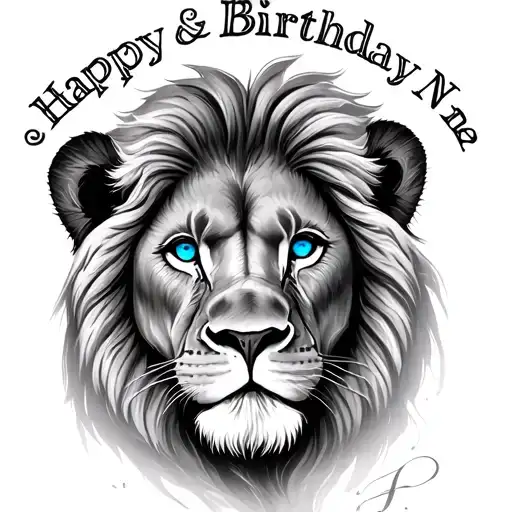 Lion With Blue Eyes And Child's Name And Birthday