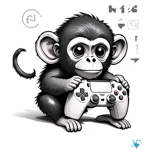 A Small Monkey Holding Gaming Controller