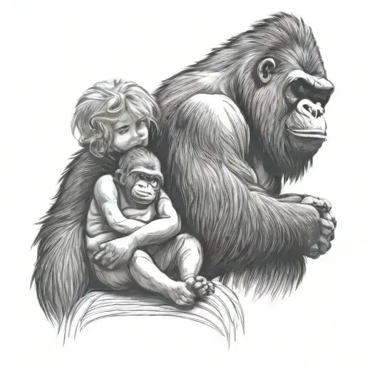 Dad Gorilla And Baby Girl