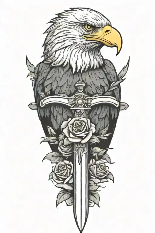 Bald Eagle With A Sword And Roses