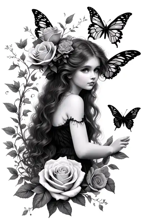 Alice In Wonderland Fairy Scene With Roses And Butterflies