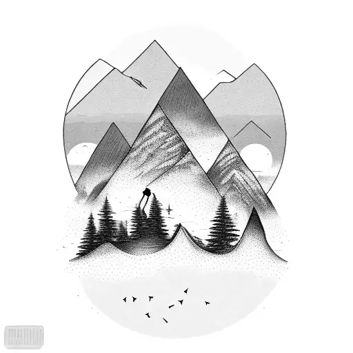 A Majestic Mountain Range With A Solitary Musician Playing On Top