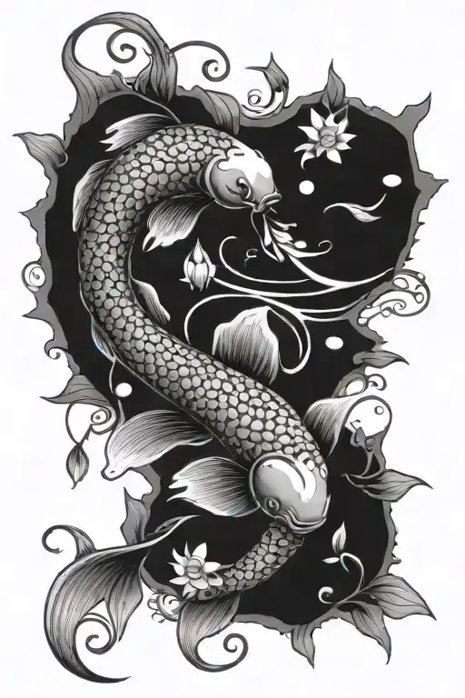 Yin Yang Koi Fish With Lily Of The Valley Flower