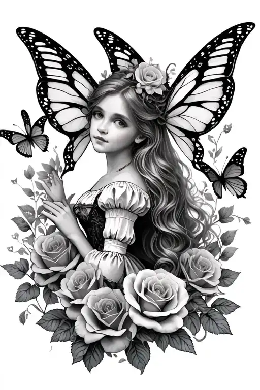 Alice In Wonderland Fairy Scene With Roses And Butterflies
