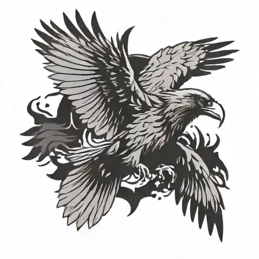 Silloutte Of A Black Crow Flying Eagle