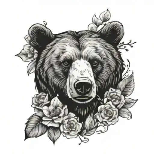 Bear Face With Flowers Blooming