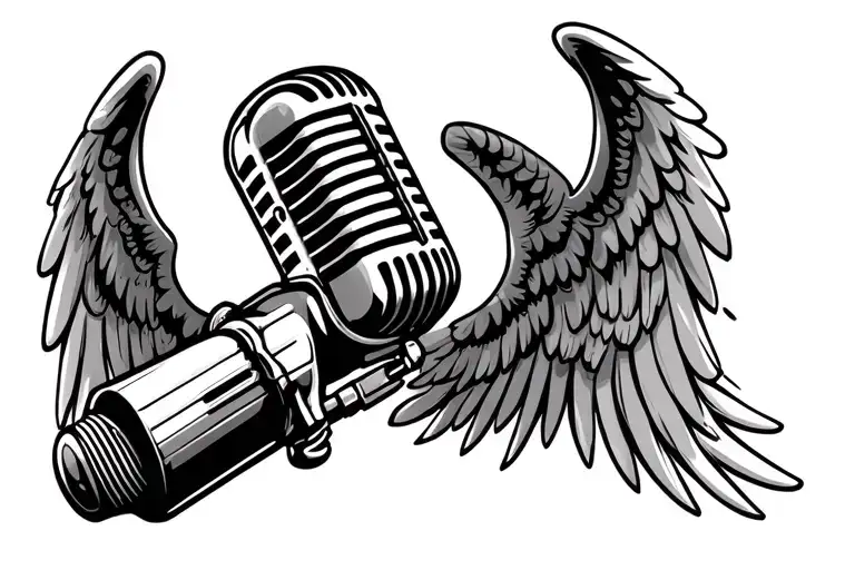 Retro Microphone With Angel Wings Tattoo On The Throat