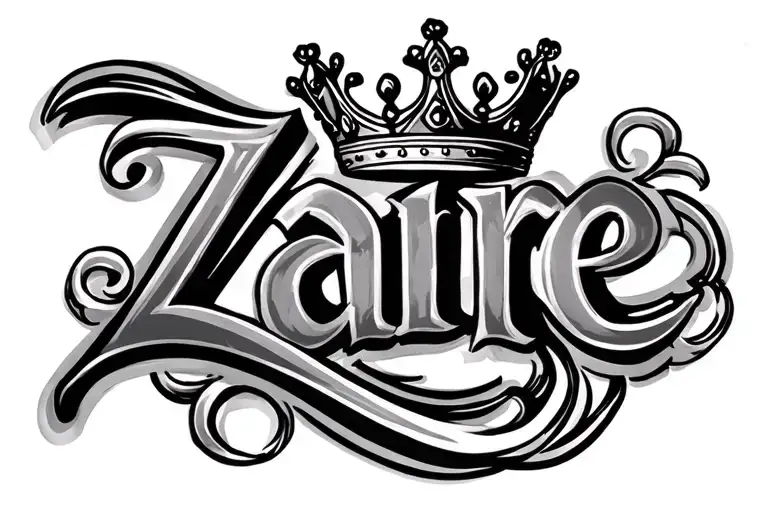 Zaire In Cursive With Designs And A King Crown