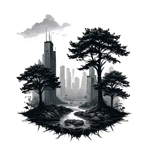 Concrete Jungle Forest With Trees