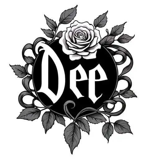 The Name Dee With Rose At The End Of The Letter Name And The Vines Wrapped Around The Name