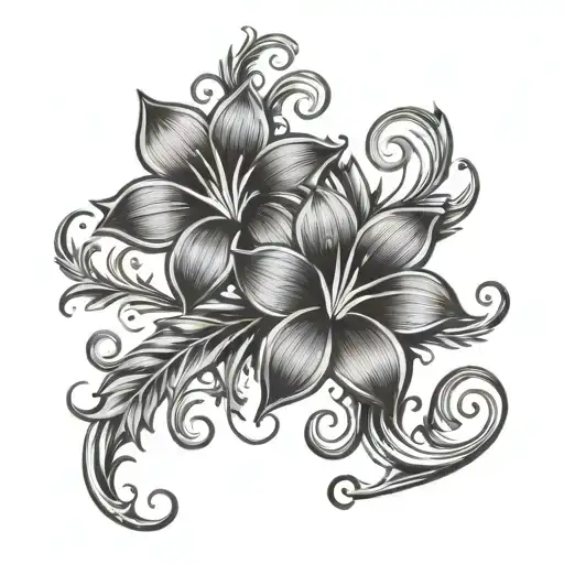 Flower On Vine Going Up Back Tattoo With Swirls And Dots