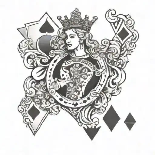 Queen Of Hearts Card With Queen In The Middle