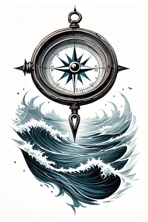 Compass With Waves And Ocean