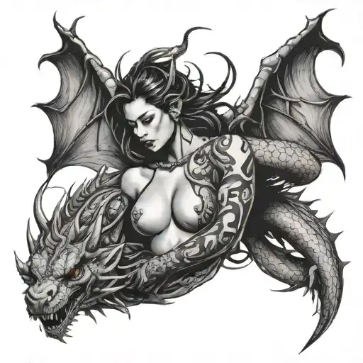 Sexy Woman Posting With Dragon Emerging