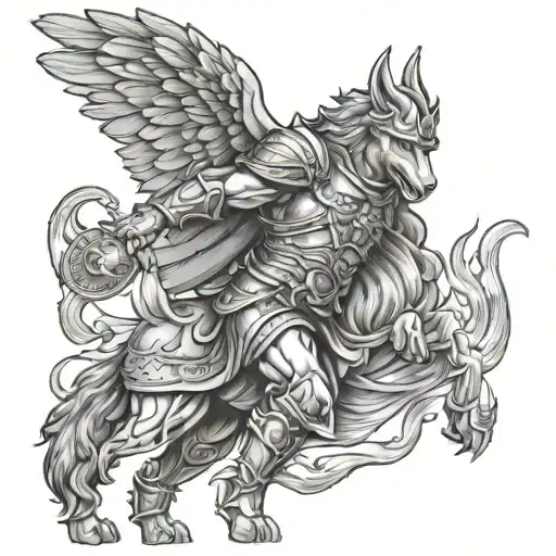 Saint Florian As A Warrior With A Fire Wolf Howling As They Get Ready For Battle