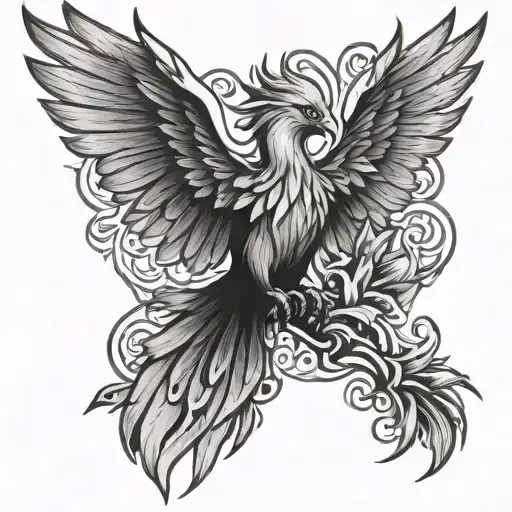 Phoenix Rising From The Ashes Biting With Red Lily