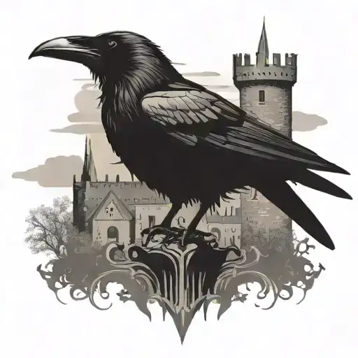 Raven Protecting Tower Castle Silhouette