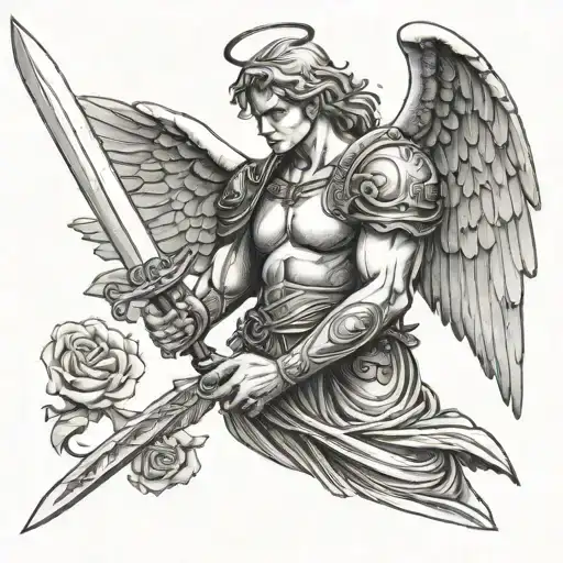 Angel Holding A Sword And Dagger