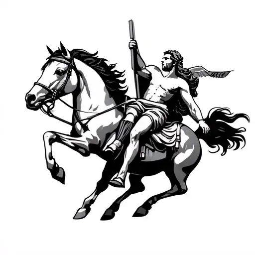 Greek God Riding A Horse Jumping