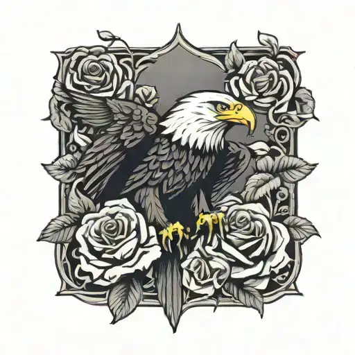 Bald Eagle Surounded By Roses