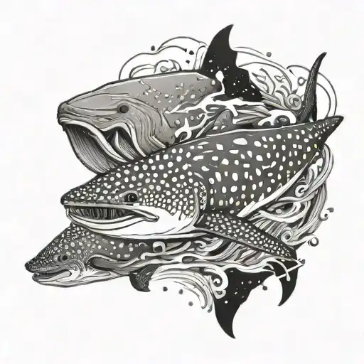 Whale Shark With Whale Swimming