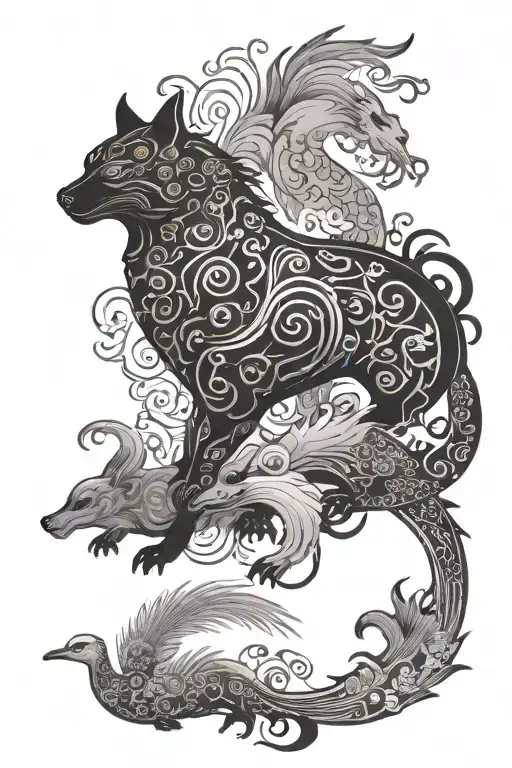 Japanese Animal Silhouettes Forming The Shape