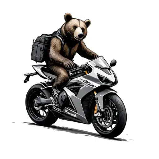 Bear On Kawasaki Ninja With Backpack