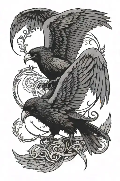 Huginn And Muninn Wings Spread Across My Shoulders With The Norse Wayfinder Rune Between Them