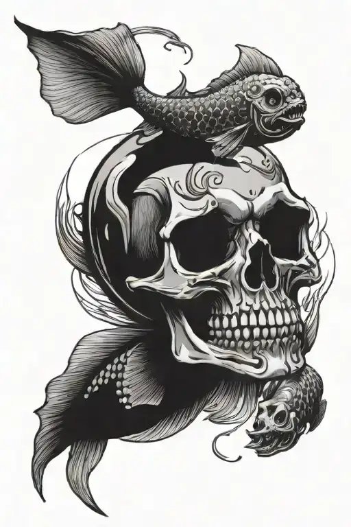 Skull And Coy Fish Swimming Underwater