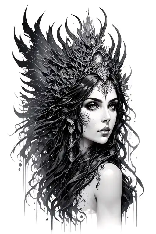 Dark Art Eris Goddess Surrounded By Cyber Sigilism