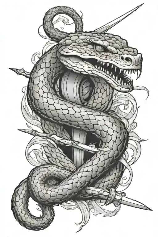 Aggressive Snake Coiling Down Katana