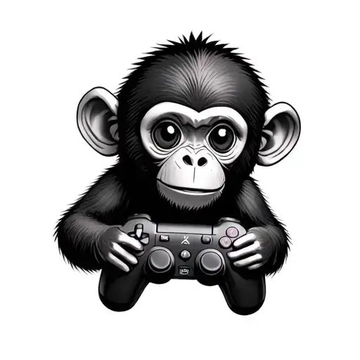 A Small Monkey Holding Gaming Controller