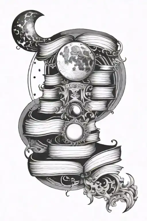 Back Tattoo Of Books Symbolizing The Phases Of The Moon