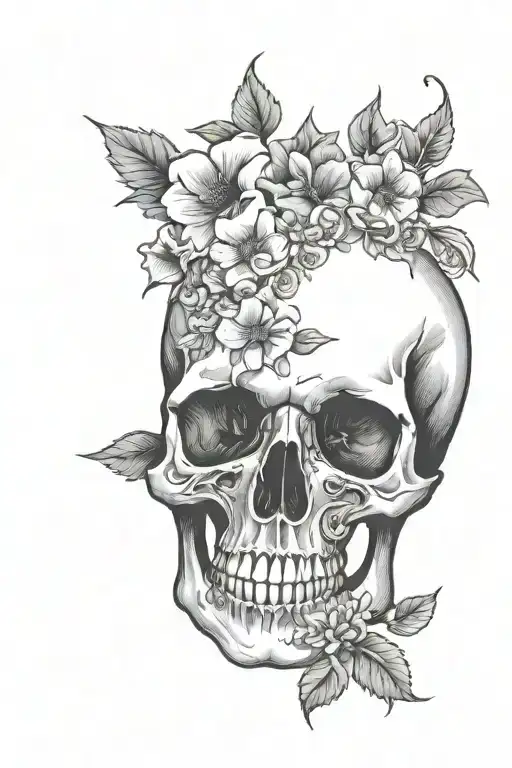 Skull And Flowers Simple Design