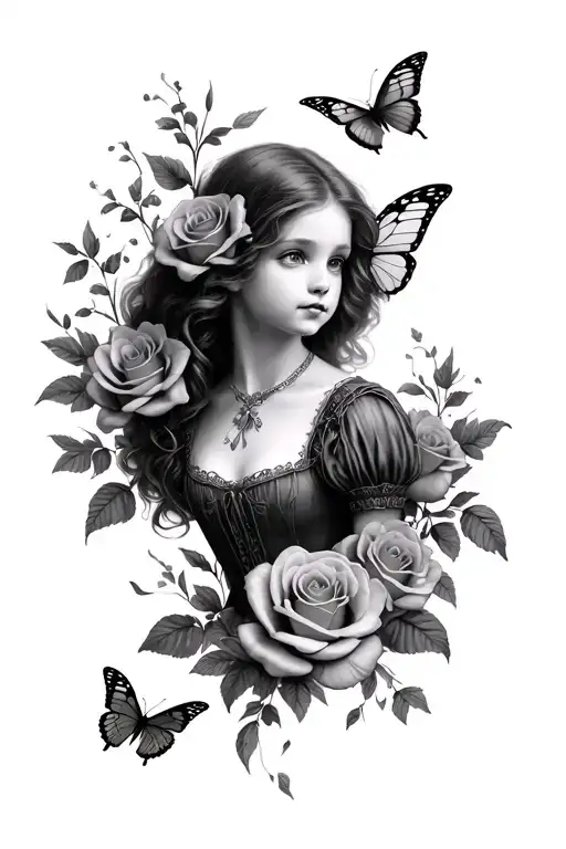 Alice In Wonderland Fairy Scene With Roses And Butterflies